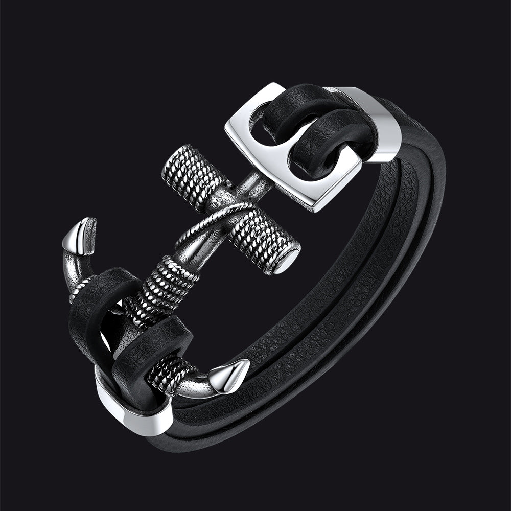 Viking Edelstahl Anker Schwarzes Lederarmband