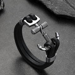 Viking Edelstahl Anker Schwarzes Lederarmband