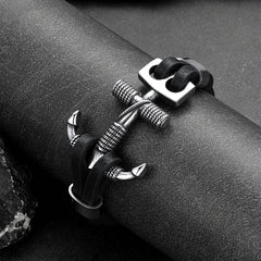 Viking Edelstahl Anker Schwarzes Lederarmband