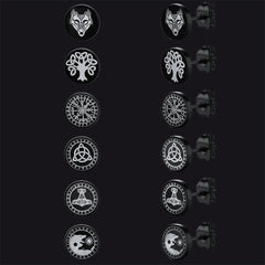 Conjunto de brincos Viking Rune Viking pretos para homens, 6 pares