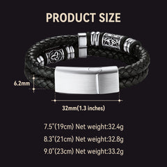 Wikinger-Armband aus geflochtenem Leder mit schwarzer Gravur