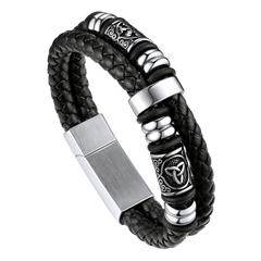 Wikinger-Armband aus geflochtenem Leder mit schwarzer Gravur