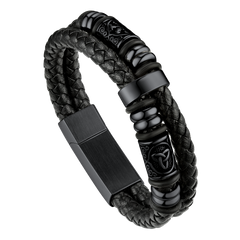 Wikinger-Armband aus geflochtenem Leder mit schwarzer Gravur