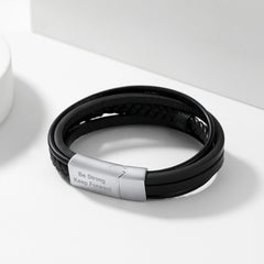 Pulseira de couro trançado multicamadas com penas para presente