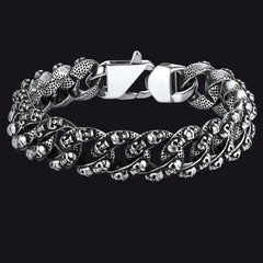 Pulseira de corrente cubana com caveira robusta e pesada, 16 mm de largura