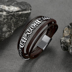 Pulseira de couro trançado com nomes personalizados e pai