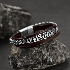 Pulseira de couro trançado com nomes personalizados e pai