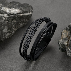 Pulseira de couro trançado com nomes personalizados e pai