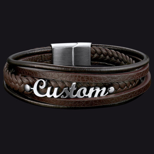 Benutzerdefinierter Verschluss Geflochtenes Lederarmband Sohn Papa Armband