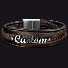 Pulseira de couro trançado com fecho personalizado Pulseira de pai e filho