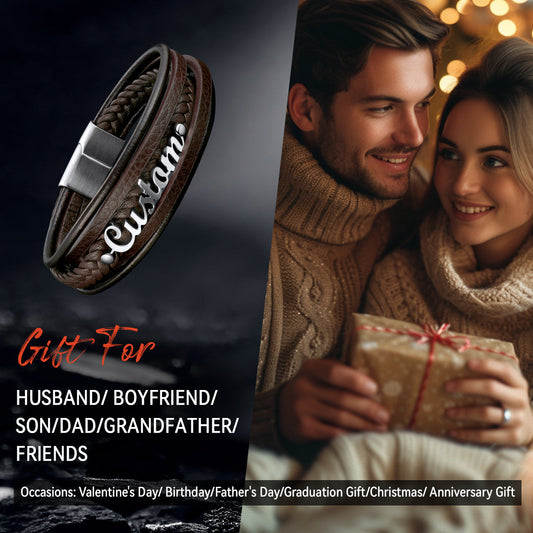 Benutzerdefinierter Verschluss Geflochtenes Lederarmband Sohn Papa Armband