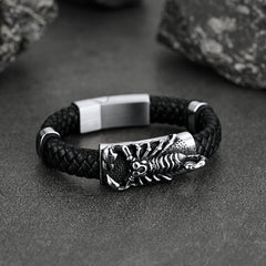 Punk Scorpion Schwarz Geflochtenes Lederarmband Geschenk Sohn Enkel Armband