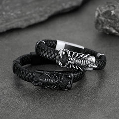 Punk Scorpion Schwarz Geflochtenes Lederarmband Geschenk Sohn Enkel Armband