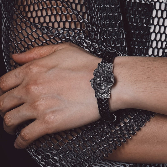 Gothic Schwarzes Cobra Schlangenleder Manschettenarmband