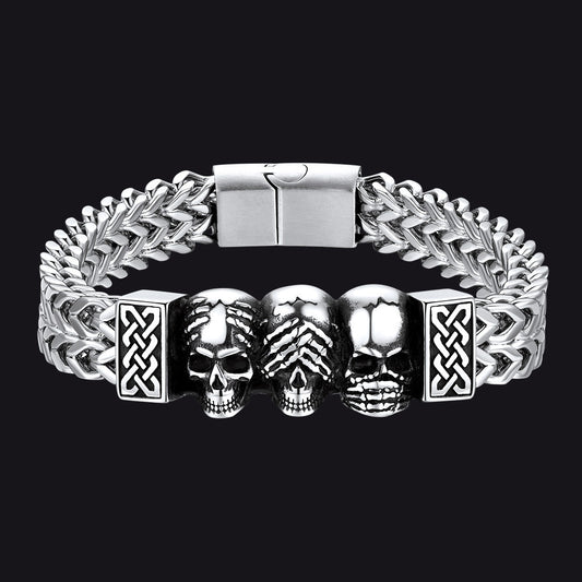 Gothic Totenkopf Keltischer Knoten in Edelstahl Armband