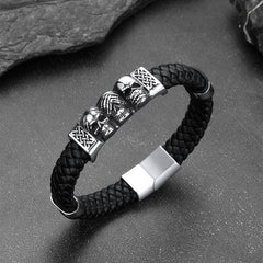 Gothic 3 Totenkopf geflochtenes Lederarmband Geschenk Vater Sohn Enkel