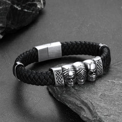 Gothic 3 Totenkopf geflochtenes Lederarmband Geschenk Vater Sohn Enkel