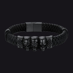 Gothic 3 Totenkopf geflochtenes Lederarmband Geschenk Vater Sohn Enkel