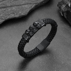Gothic 3 Totenkopf geflochtenes Lederarmband Geschenk Vater Sohn Enkel
