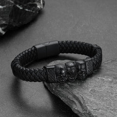 Gothic 3 Totenkopf geflochtenes Lederarmband Geschenk Vater Sohn Enkel
