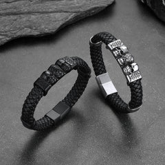 Gothic 3 Totenkopf geflochtenes Lederarmband Geschenk Vater Sohn Enkel