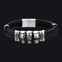 Gothic 3 Totenkopf geflochtenes Lederarmband Geschenk Vater Sohn Enkel