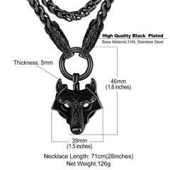 Colar com pingente de lobo viking, corrente de corda de lobo para homens