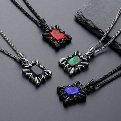 Gothic Kristall Rubin Drachenklaue Halskette Herren