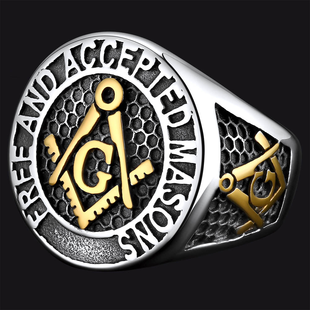 Stainless Steel Masonic Signet Ring Men Freemasonry
