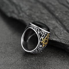 Vintage Masonic Black Onyx Ring Men Father