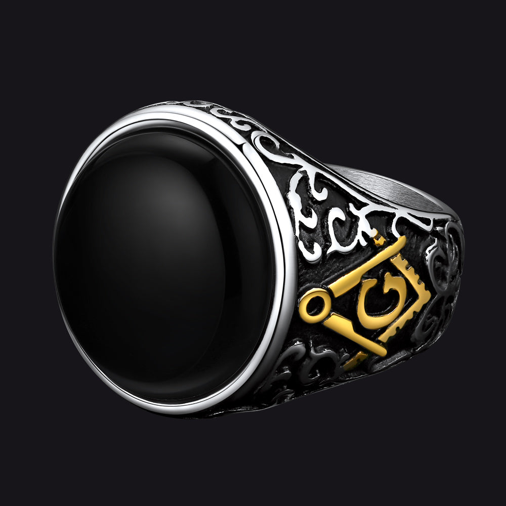 Vintage Masonic Black Onyx Ring Men Father