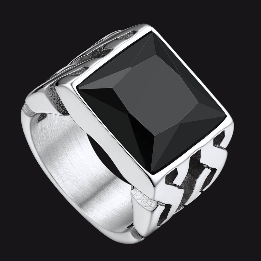 Keltischer Siegelring aus schwarzem Onyx aus Edelstahl für Herren