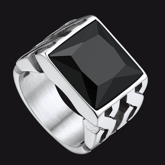 Keltischer Siegelring aus schwarzem Onyx aus Edelstahl für Herren