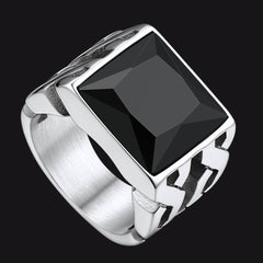 Keltischer Siegelring aus schwarzem Onyx aus Edelstahl für Herren