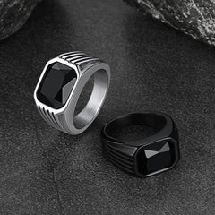 Anel de aço inoxidável com pedra listrada masculino tamanho 7-14