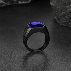 Anel de aço inoxidável com pedra listrada masculino tamanho 7-14