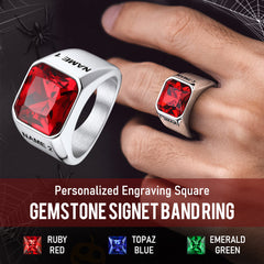 Anel masculino moderno com gravação de pedra preciosa CZ