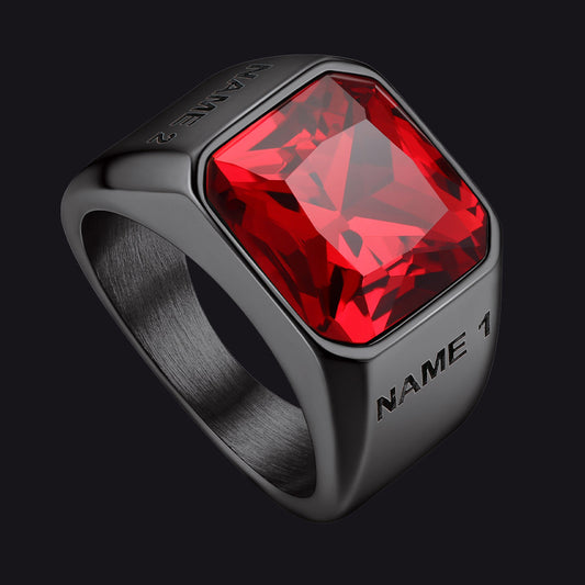 Anel masculino moderno com gravação de pedra preciosa CZ