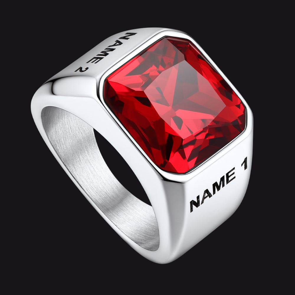 Anel masculino moderno com gravação de pedra preciosa CZ