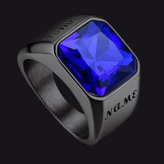 Anel masculino moderno com gravação de pedra preciosa CZ
