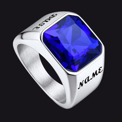 Anel masculino moderno com gravação de pedra preciosa CZ