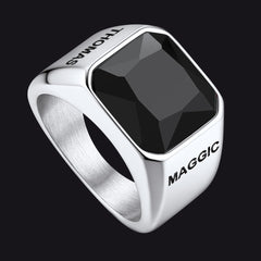 Anel masculino moderno com gravação de pedra preciosa CZ