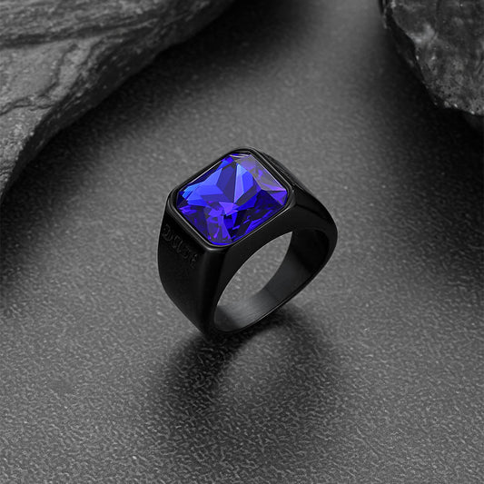Anel masculino moderno com gravação de pedra preciosa CZ