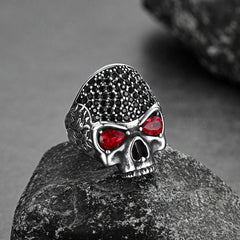Anel de caveira Biker Red Eye Masculino em Aço Inoxidável