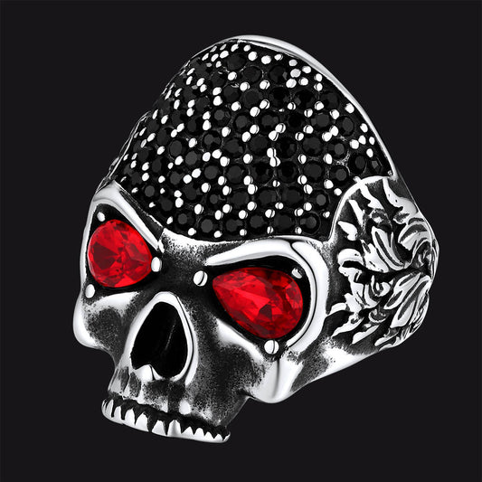 Biker Red Eye Skull Ring Herren aus Edelstahl