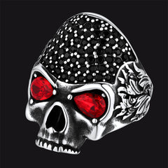 Anel de caveira Biker Red Eye Masculino em Aço Inoxidável