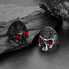 Anel de caveira Biker Red Eye Masculino em Aço Inoxidável