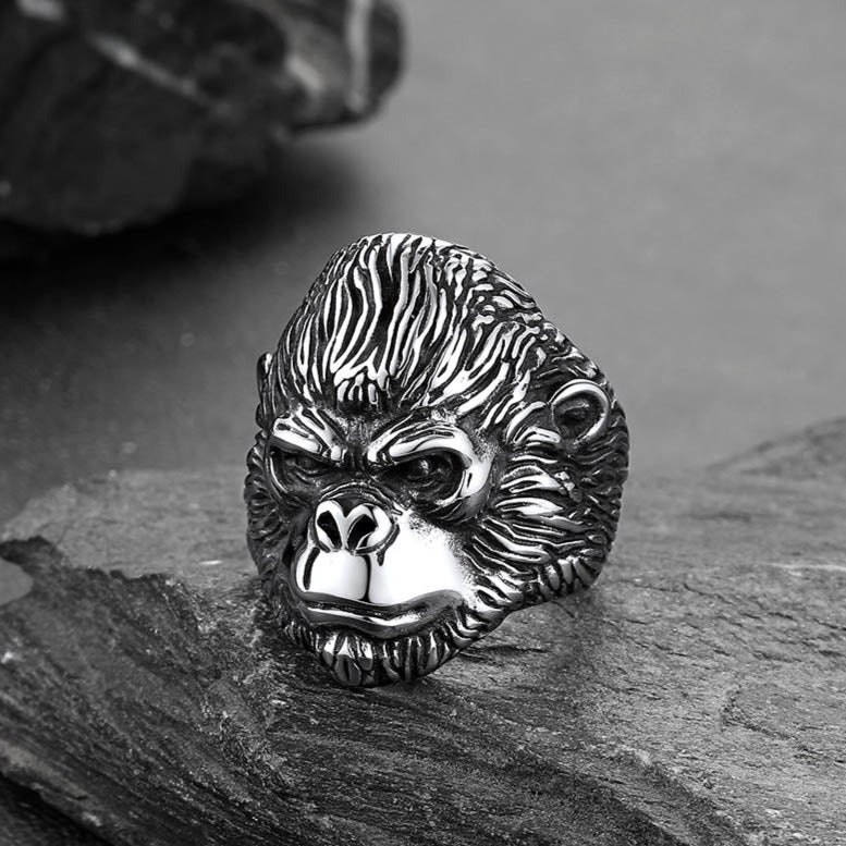 Anel Biker Gorilla King de Aço Inoxidável Masculino