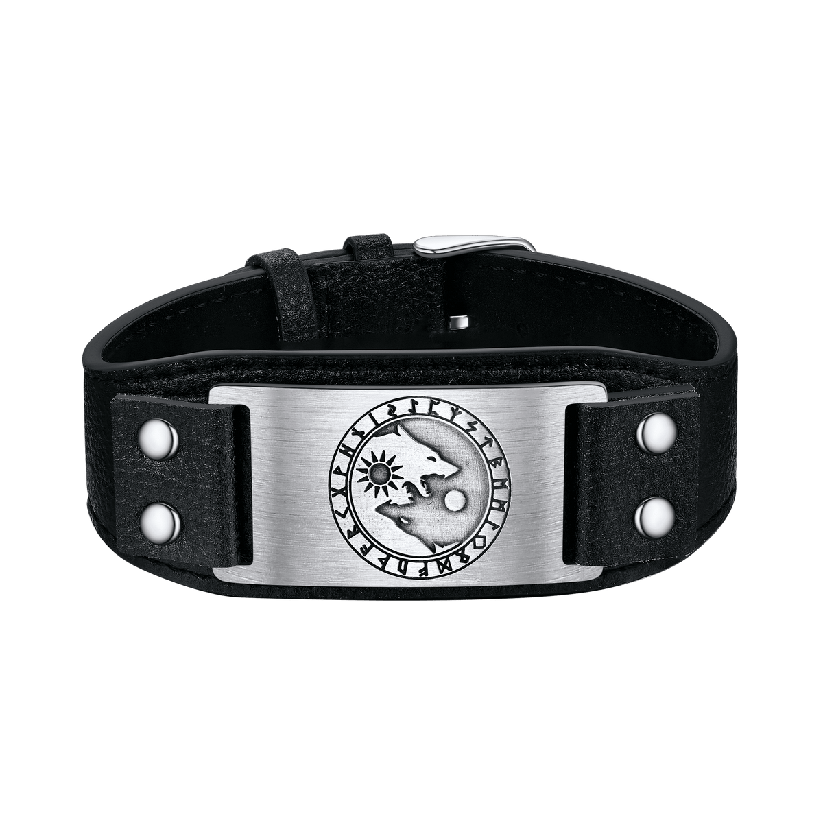 Wikinger Nordischer Wolf Schwarzes Lederarmband