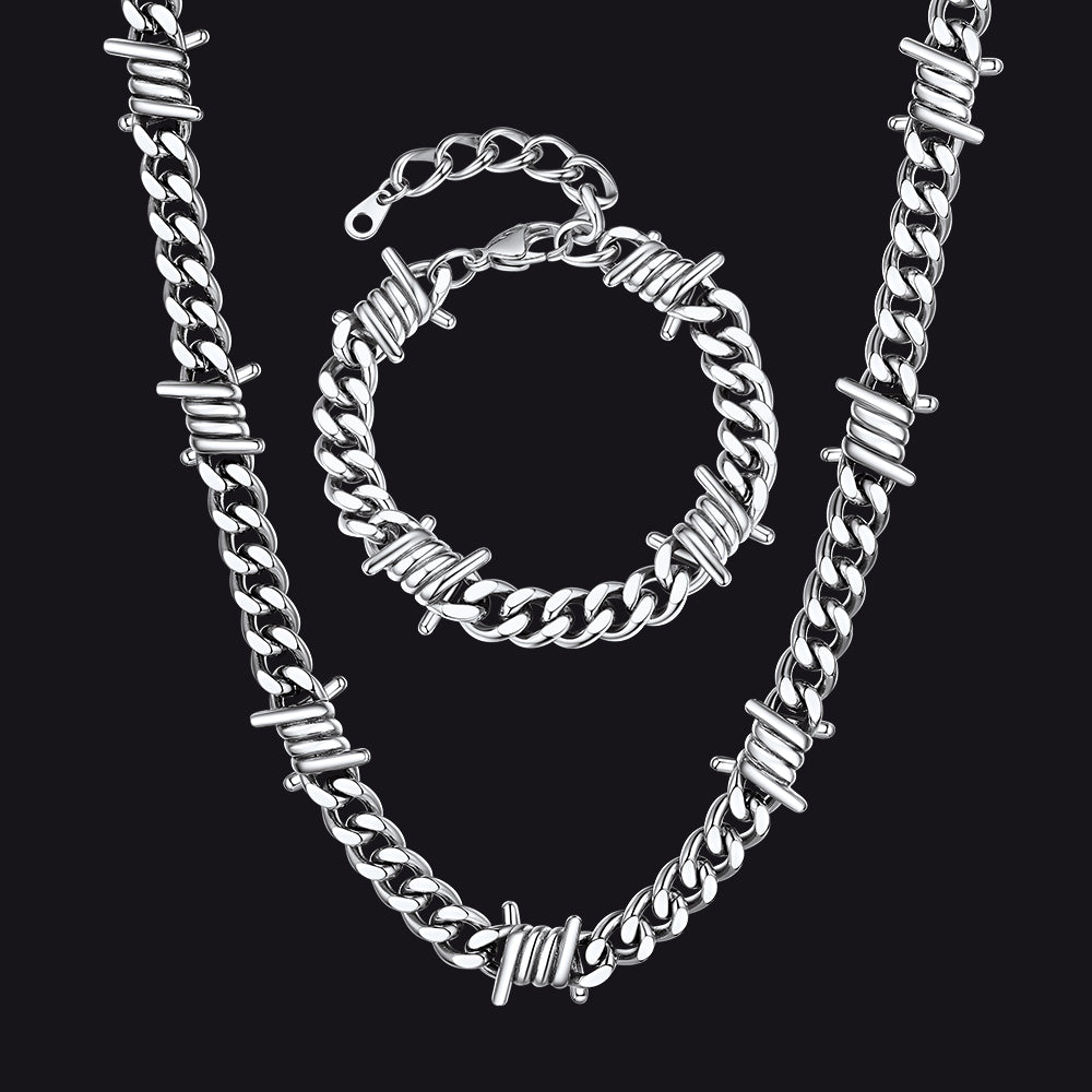 Conjunto de pulseiras de corrente cubana de arame farpado de 9 mm